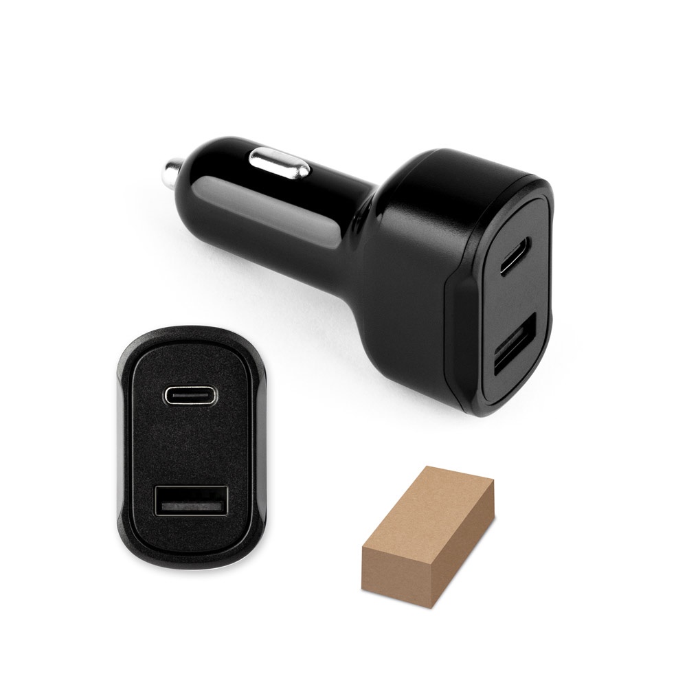 Adaptateur allume-cigare avec port USB-A 18W et USB-C 20W en ABS recyclé (100 % rABS)
