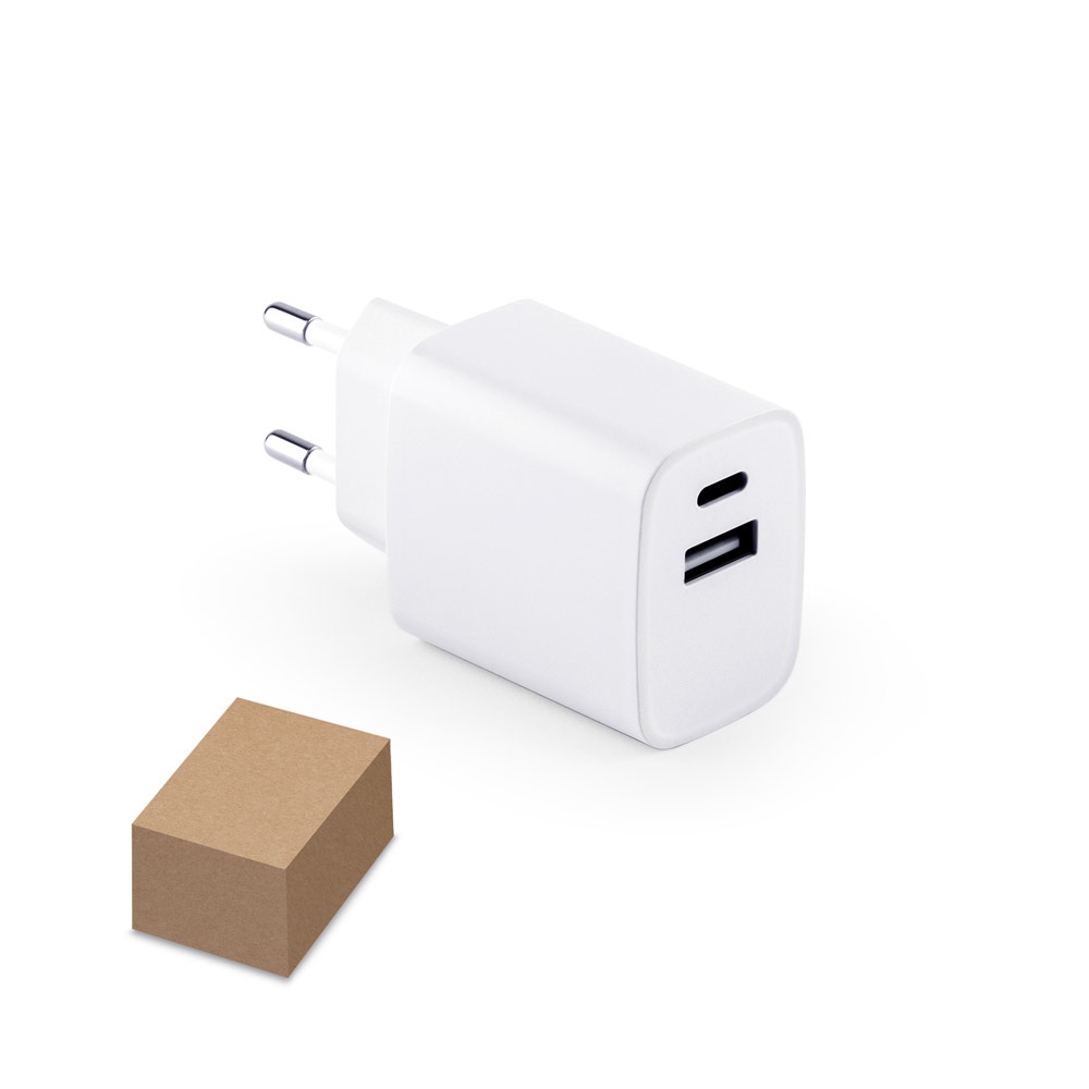 Adaptateur secteur avec port USB-A 18W et USB-C 20W en ABS recyclé (100 % rABS)