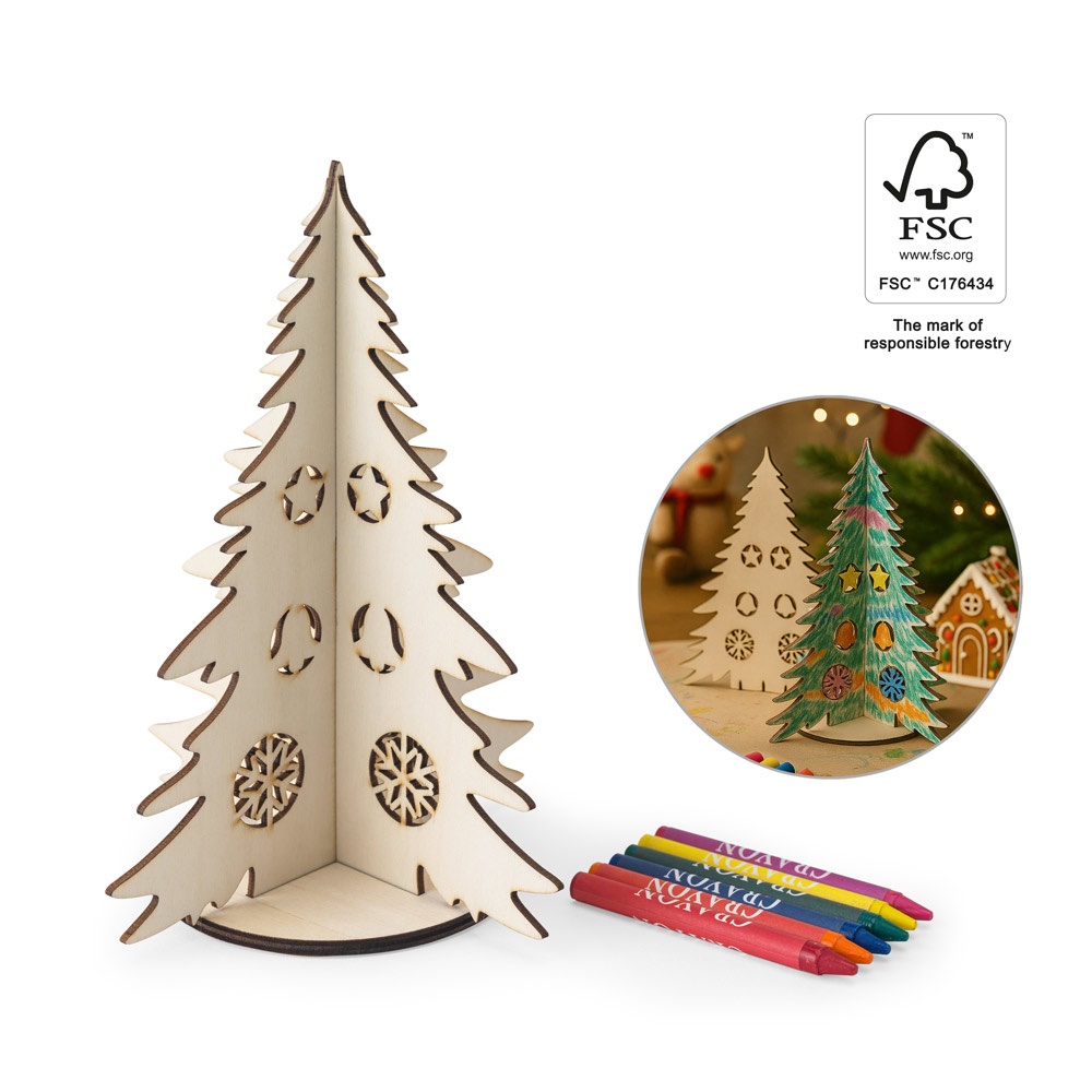 Arbre de Noël en bois pliable à colorier