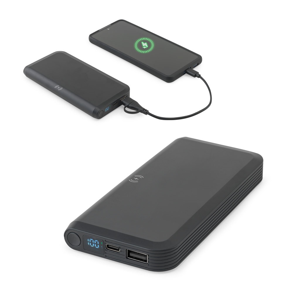 Batterie nomade de 10 000 mAh en ABS recyclé (100 % rABS) avec chargeur sans fil ultrarapide de 15 W