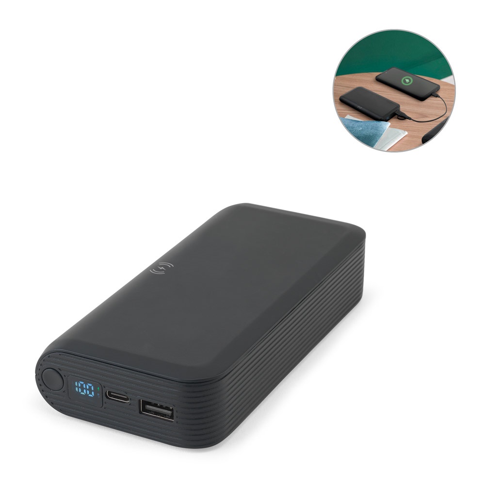 Batterie nomade de 20 000 mAh en ABS recyclé (100 % rABS) avec chargeur sans fil ultrarapide de 15 W