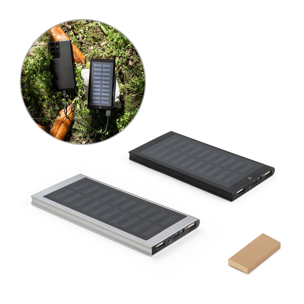 Batterie nomade de 8 000 mAh avec panneau solaire en aluminium 100 % recyclé