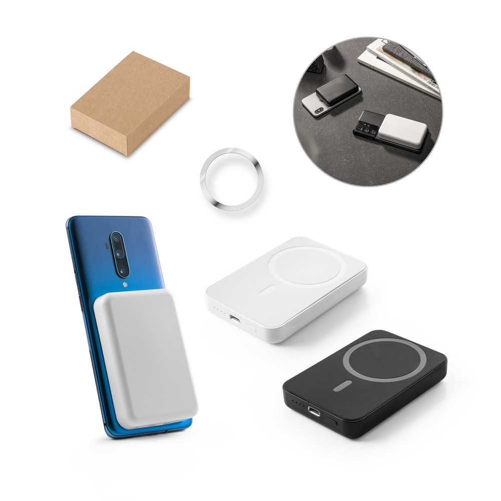 Batterie nomade magnétique de 5 000 mAh avec chargeur sans fil ultrarapide de 15 W en ABS recyclé (100 % rABS)
