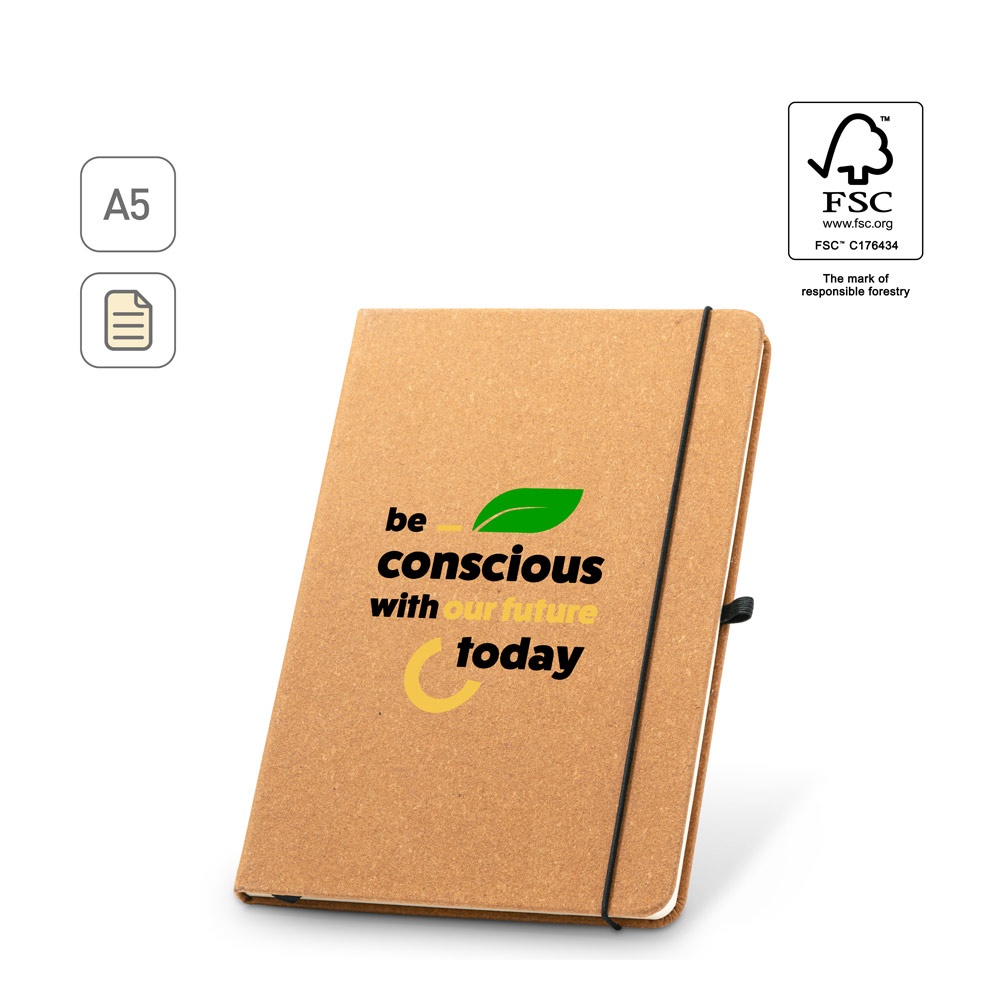 Bloc-notes A5 avec couverture rigide en cuir (70% recyclé) avec pages lignées
