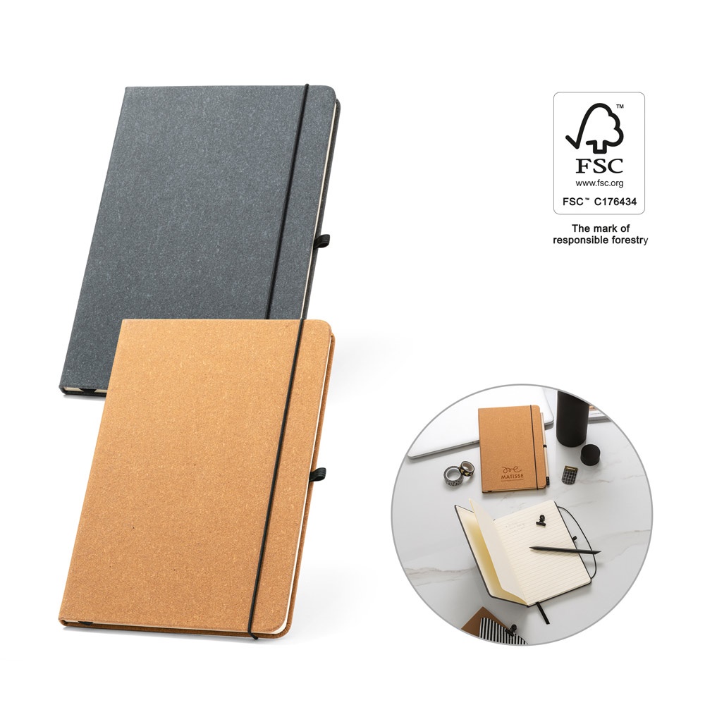 Bloc-notes A5 avec couverture rigide en cuir (70% recyclé) avec pages lignées