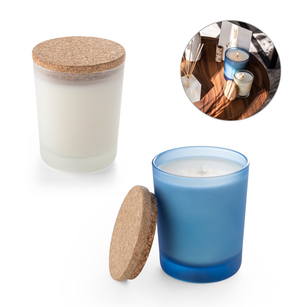 Bougie aromatique dans une coupe en verre avec couvercle en liège 180 g