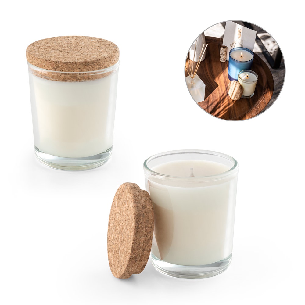 Bougie aromatique dans une coupelle en verre avec un couvercle en liège 80 g