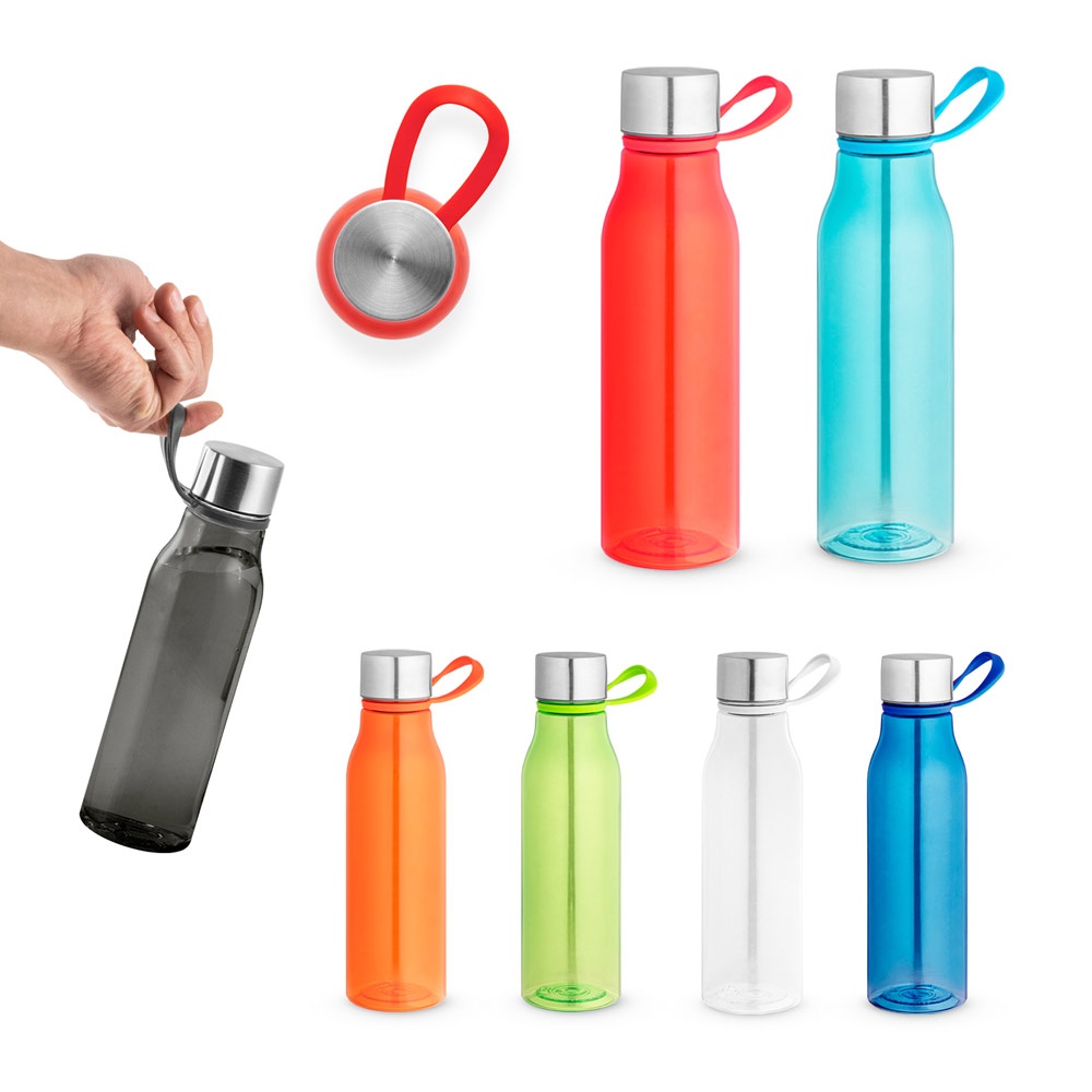 Bouteille en PET recyclé (100 % rPET) avec une finition brillante translucide