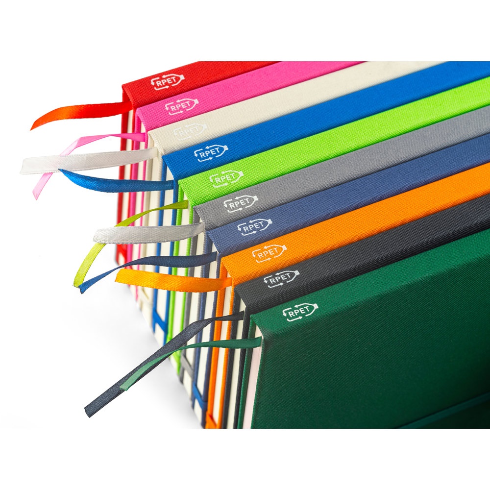 Cahier A5 en polyester recyclé (100% rPET) avec pages lignées