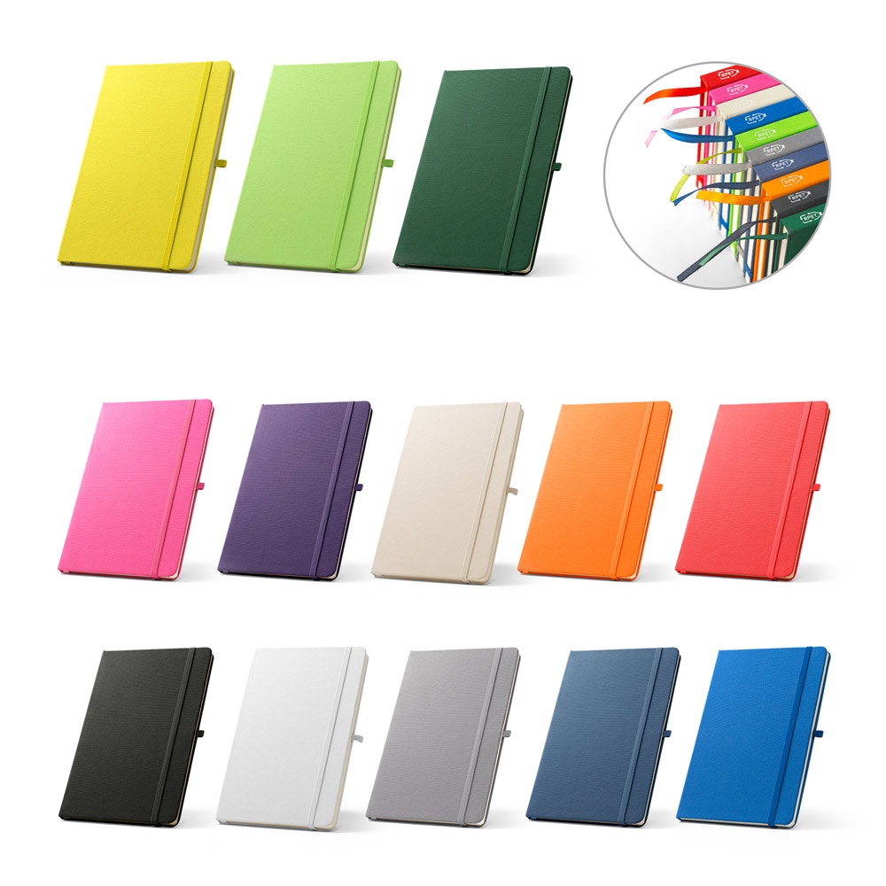 Cahier A5 en polyester recyclé (100% rPET) avec pages lignées