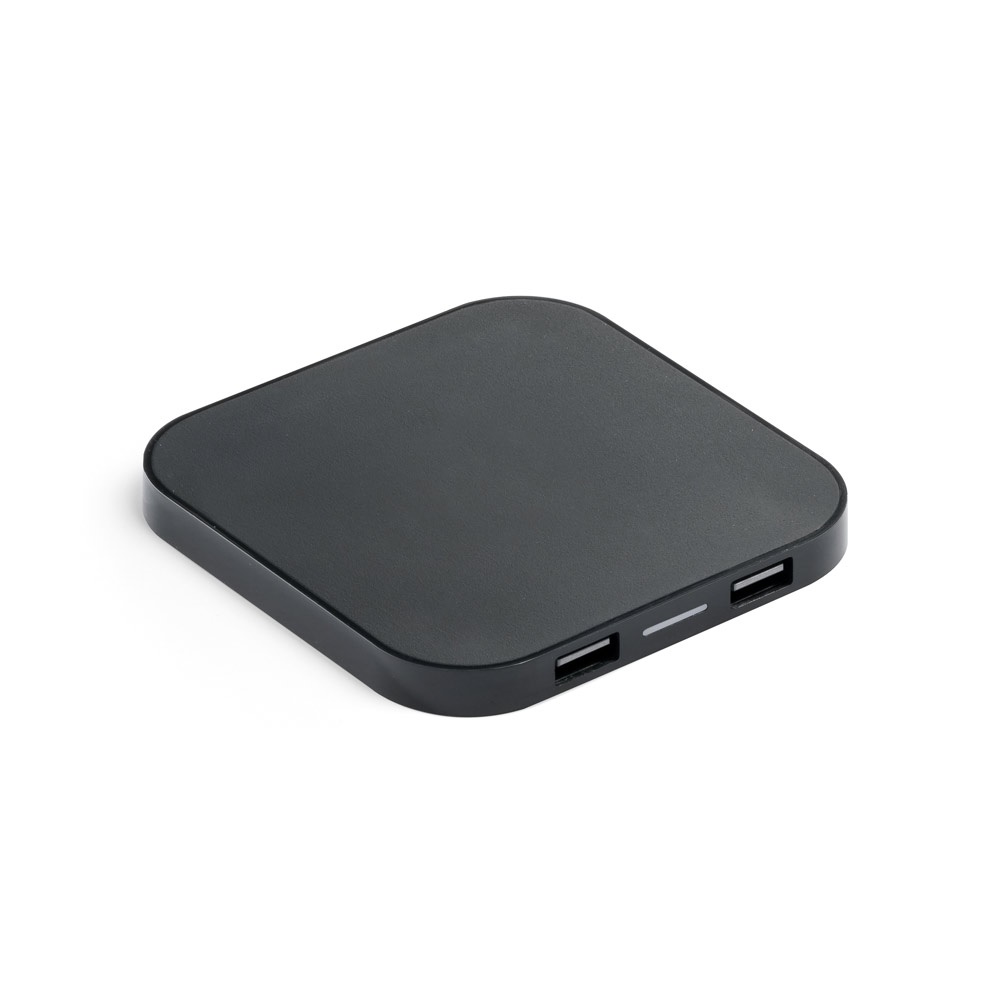 Chargeur sans fil 15W superfast avec HUB 2 ports USB-A en ABS recyclé (60 % rABS)