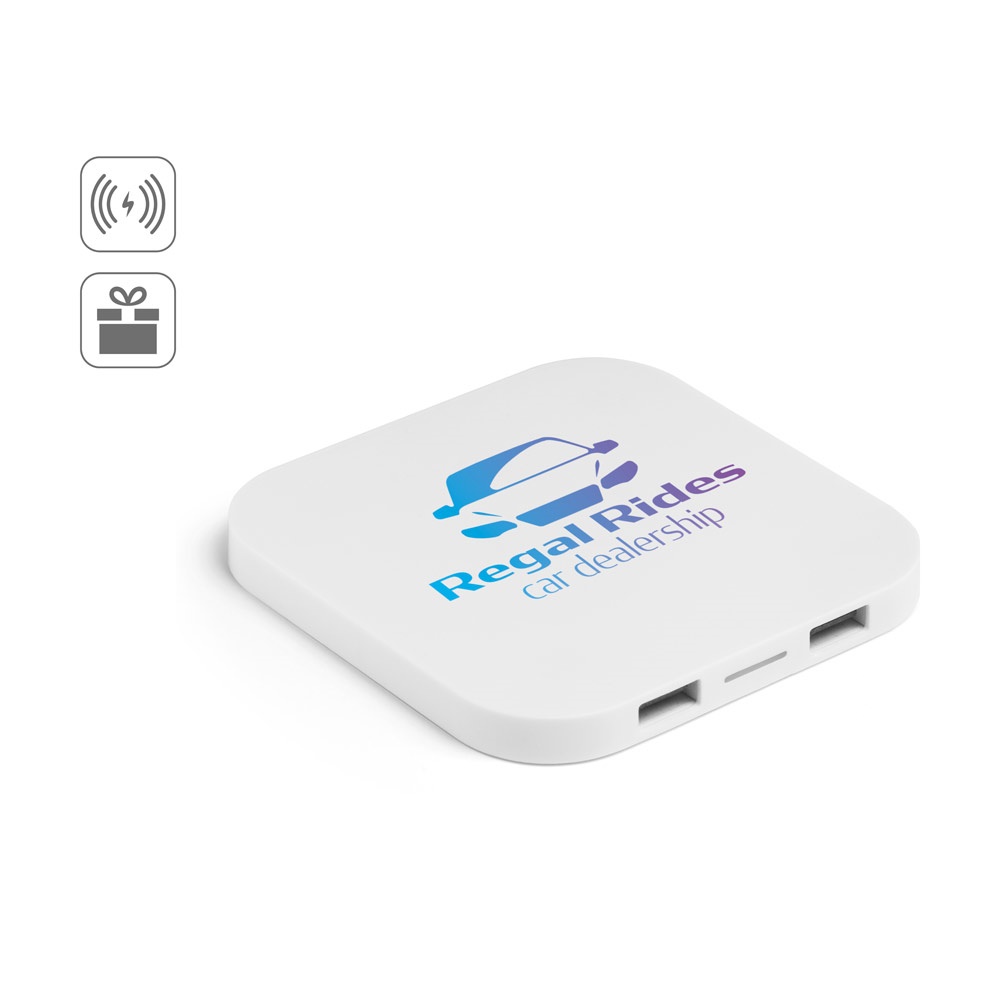 Chargeur sans fil 15W superfast avec HUB 2 ports USB-A en ABS recyclé (60 % rABS)