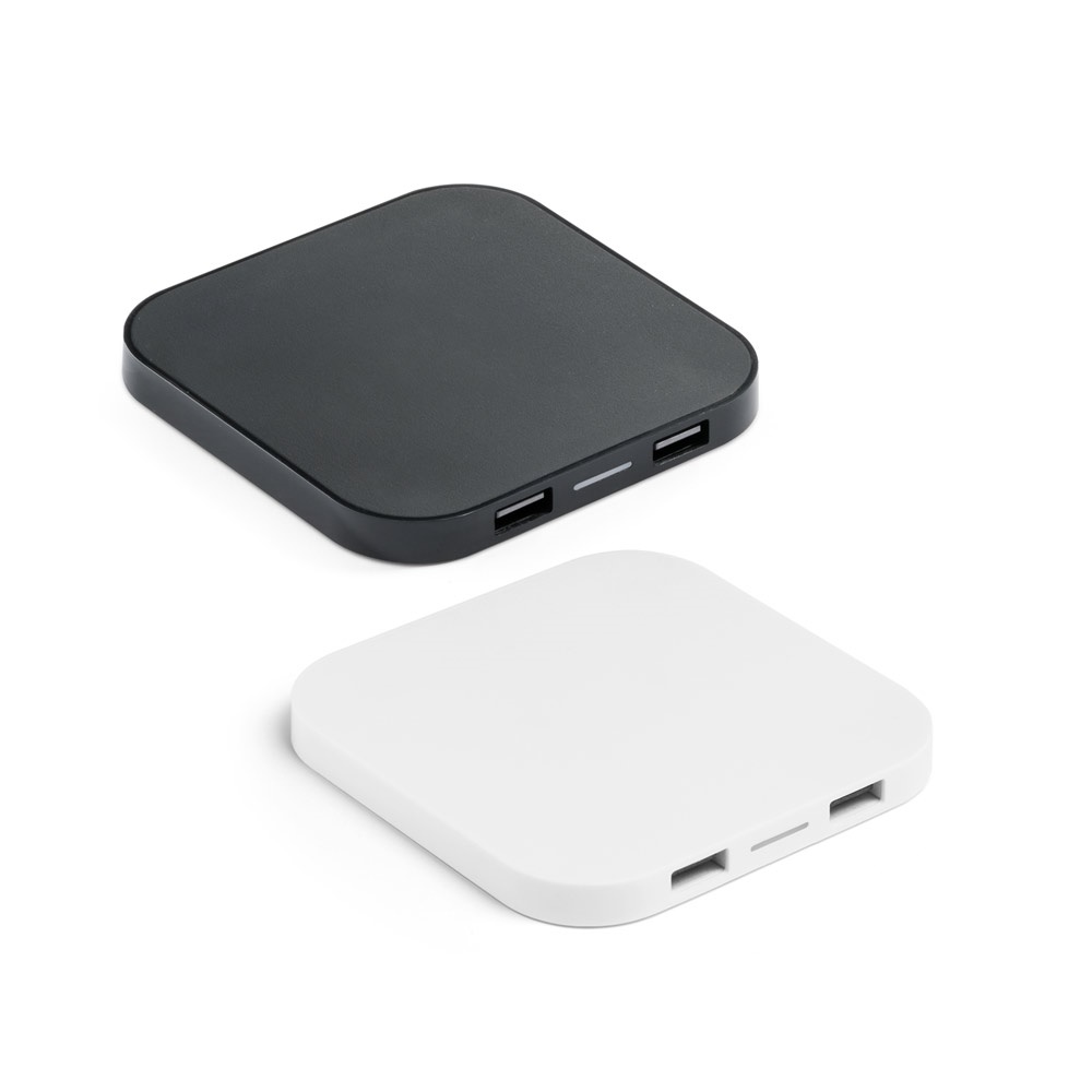 Chargeur sans fil 15W superfast avec HUB 2 ports USB-A en ABS recyclé (60 % rABS)