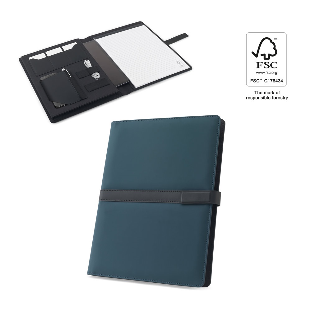 Chemise A4 en PU (50% recyclé) avec fermeture magnétique et bloc-notes avec pages lignées