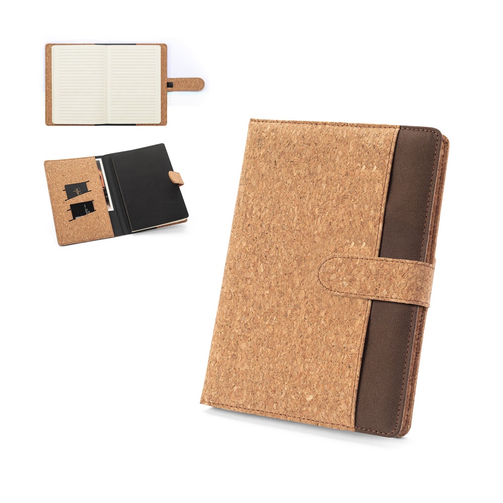 Classeur A5 en liège et polyester recyclé (100 % rPET) avec bloc-notes amovible