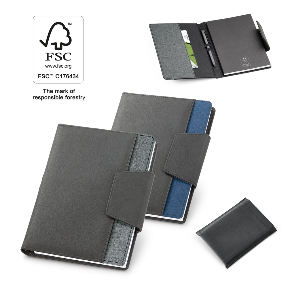 Couverture en PU et tissu polyester avec bloc-notes A5 avec pages unies