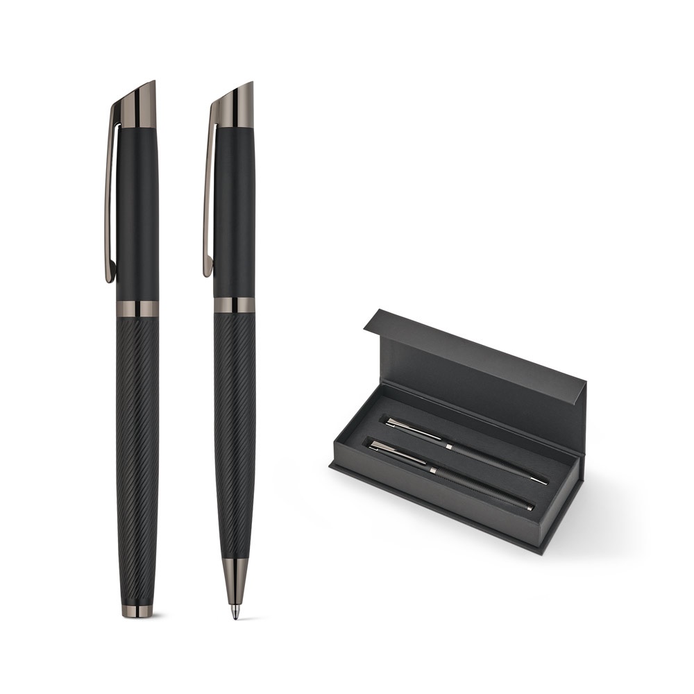 Ensemble composé d'un stylo à bille et d'un stylo roller en aluminium, avec encre bleue Dokumental®