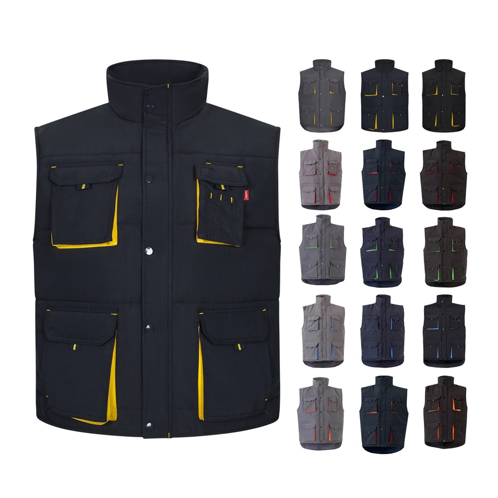 Gilet rembourré, bicolore, multipoches (120g/m²), en polyester (100%)