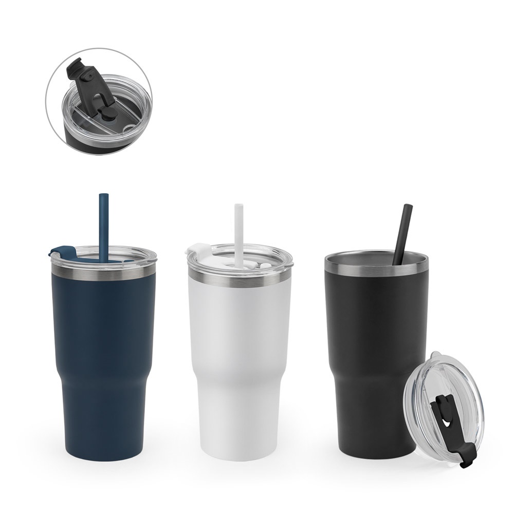 Gobelet de voyage compact en acier inoxydable (91% recyclé) avec double paroi isolée sous vide et finition mate 600 mL