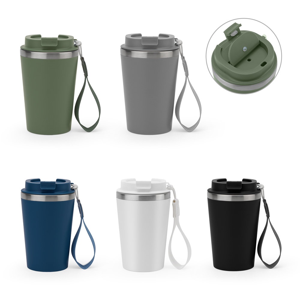 Gobelet de voyage en acier inoxydable (90 % recyclé) et paroi extérieure en PP, avec finition mate 440 mL