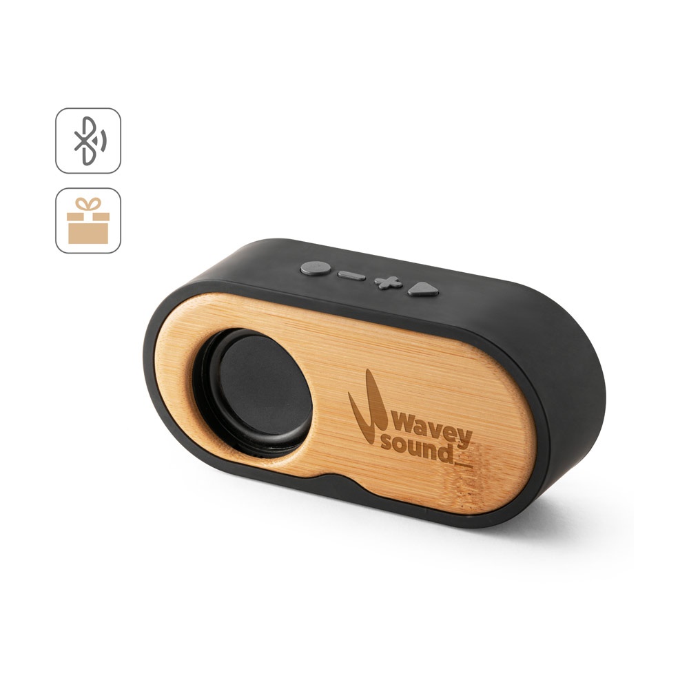 Haut-parleur portable 3W avec 5h d'autonomie fabriqué en bambou et en ABS recyclé (100 % rABS)