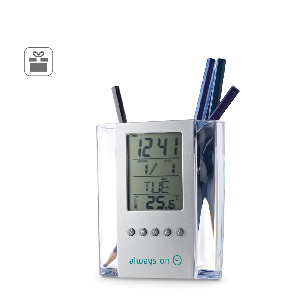 Horloge de bureau numérique multifonctionnelle avec porte-stylos
