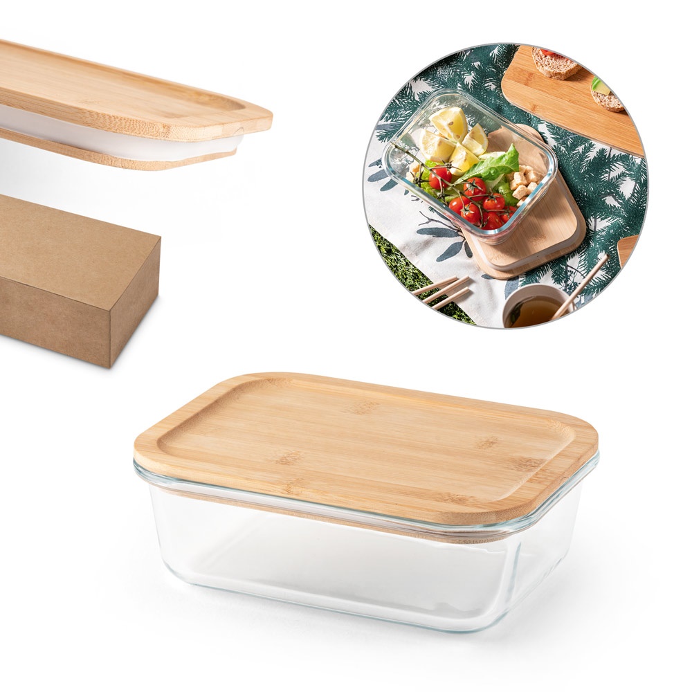 Lunch Box. Boîte hermétique en verre borosilicaté et couvercle en bambou 1000 mL