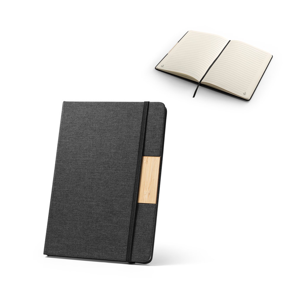 MÁRQUEZ. Cahier A5 à couverture rigide fabriquée à partir de tissu PET 100% recyclé, avec pages lignées en papier 100% recyclé