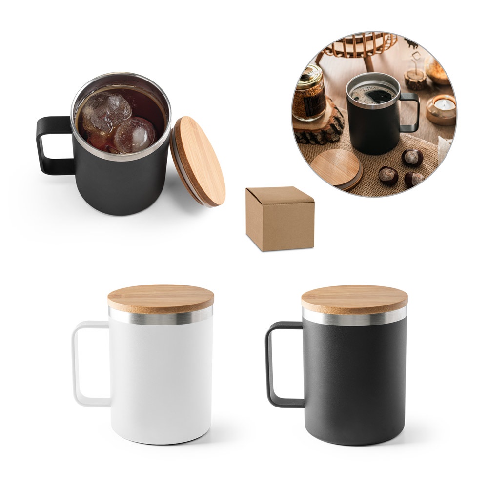 Mug en acier inoxydable recyclé à 90% avec couvercle en bambou 420 mL