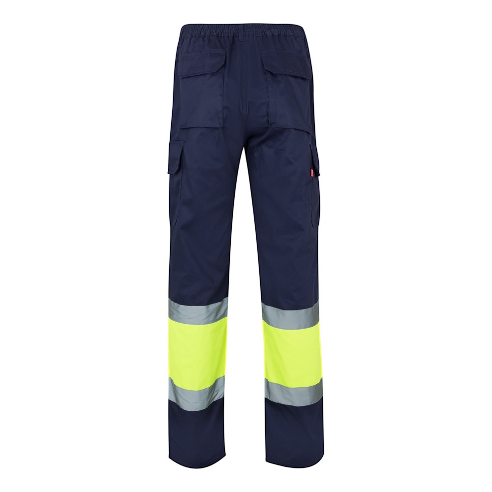 Pantalon bicolore en sergé (210g/m²), doublé, multi-poches, en coton (20%) et polyester (80%)