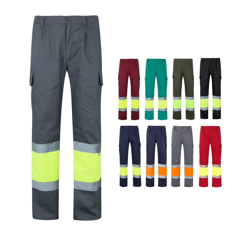 Pantalon bicolore en sergé (210g/m²), doublé, multi-poches, en coton (20%) et polyester (80%)