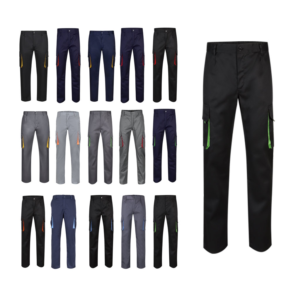 Pantalon sergé, bicolore, multipoches (200g/m²), en coton (35%) et polyester (65%)
