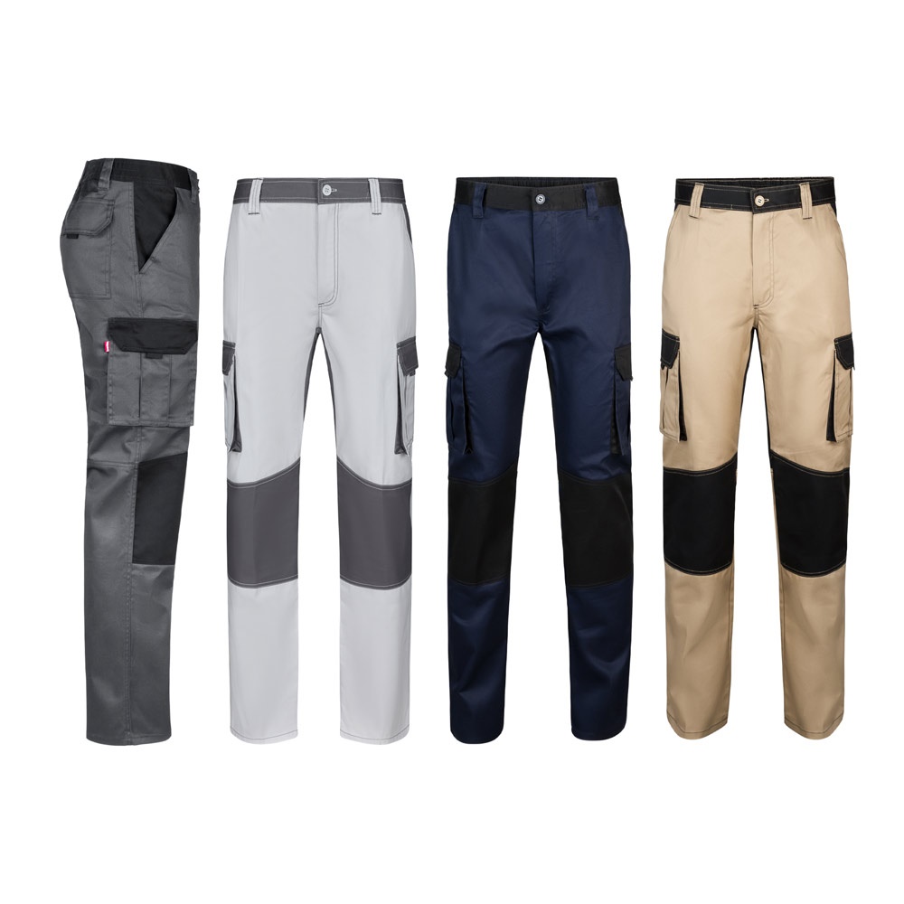 Pantalon sergé, bicolore, multipoches (240 g/m²), en coton (35%) et polyester (65%)