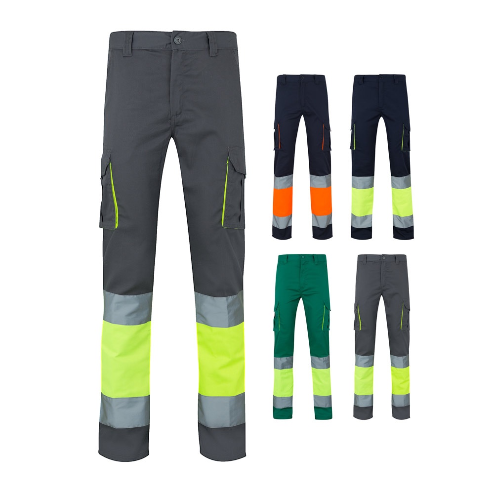 Pantalon stretch multipoches bicolore (240g/m²), en coton (46%), EME (38%) et polyester (16%)