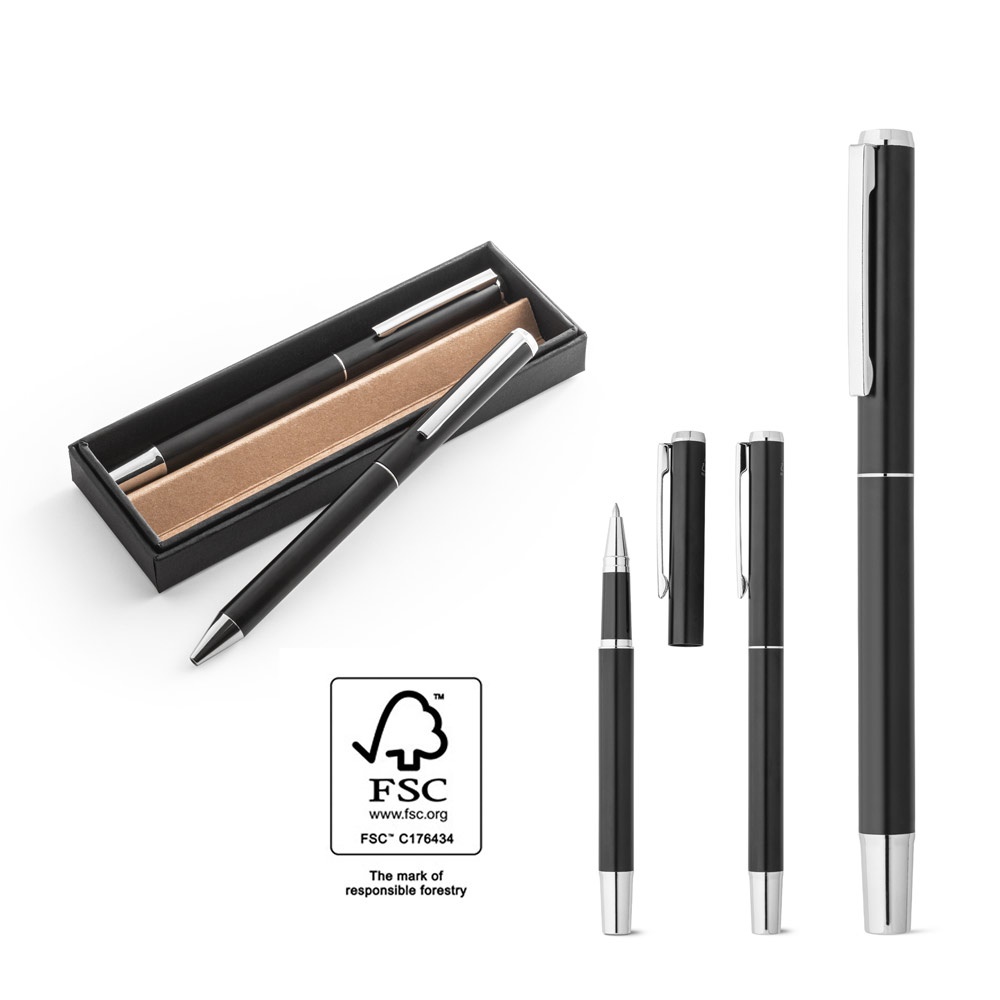 Parure de stylo à bille et de roller en aluminium (94% rAL) avec clip