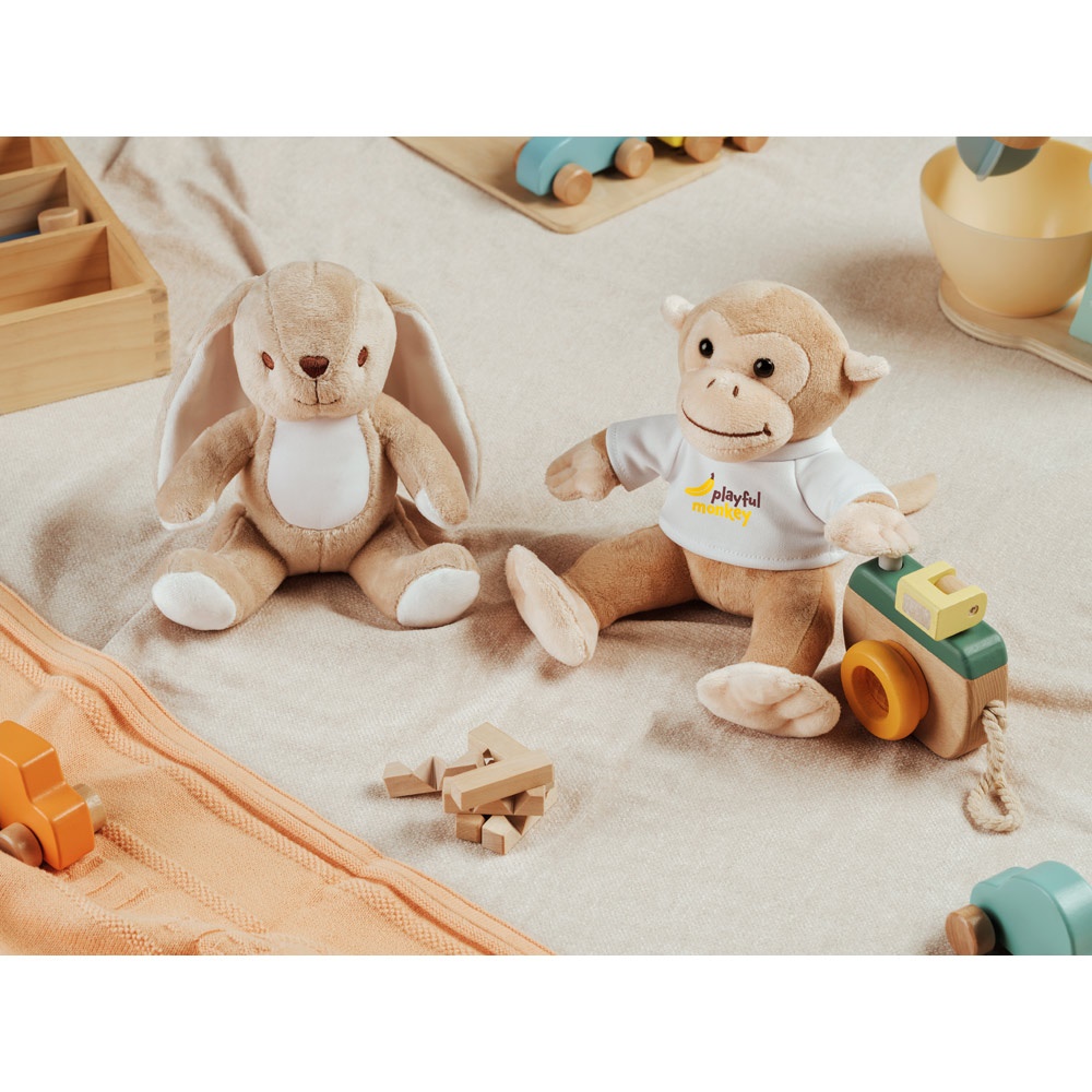 Peluche en polyester, en forme de singe, avec t-shirt