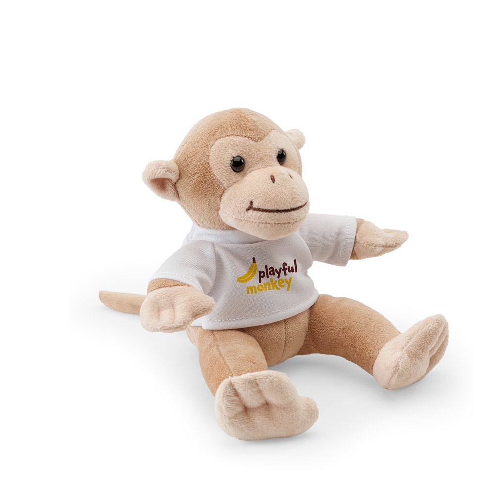 Peluche en polyester, en forme de singe, avec t-shirt