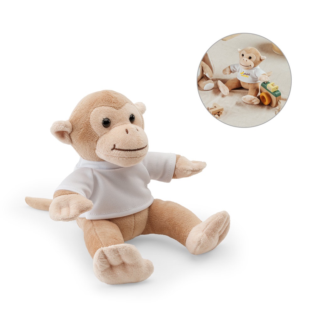 Peluche en polyester, en forme de singe, avec t-shirt