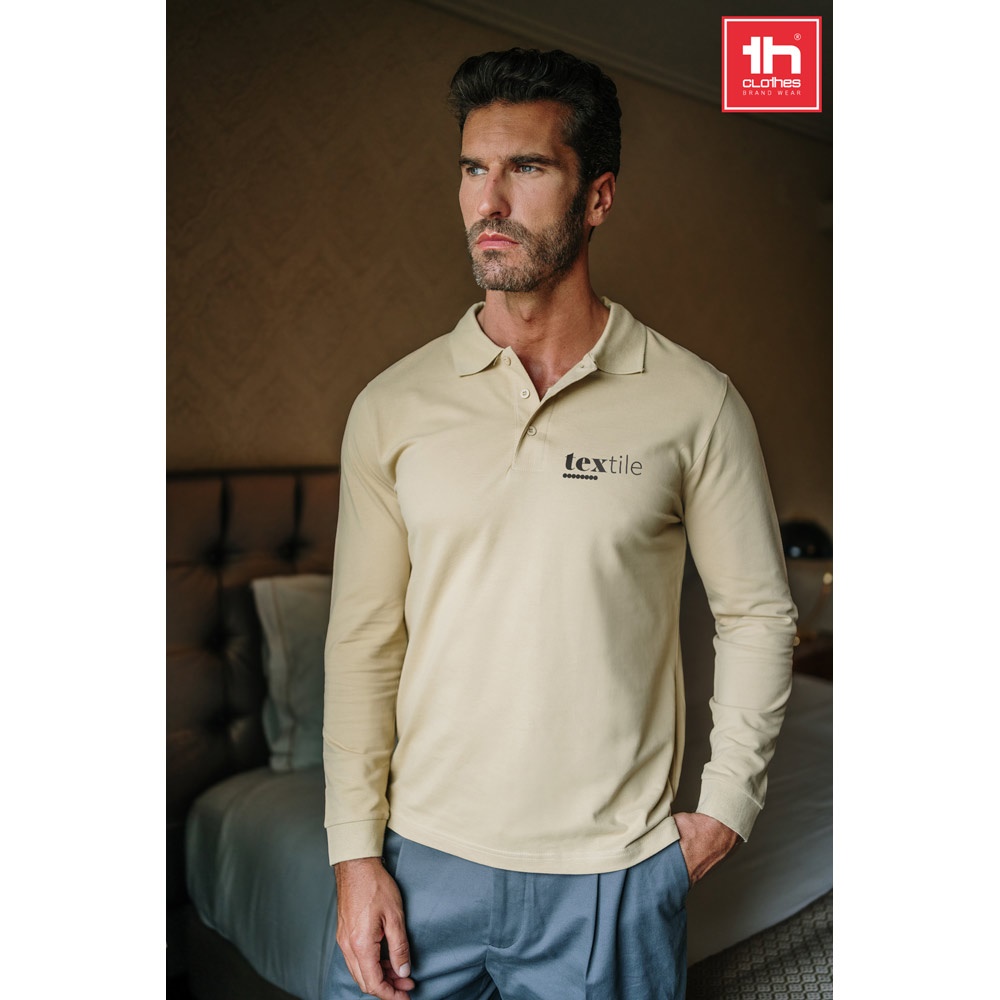 Polo à manches longues en coton cardé pour hommes