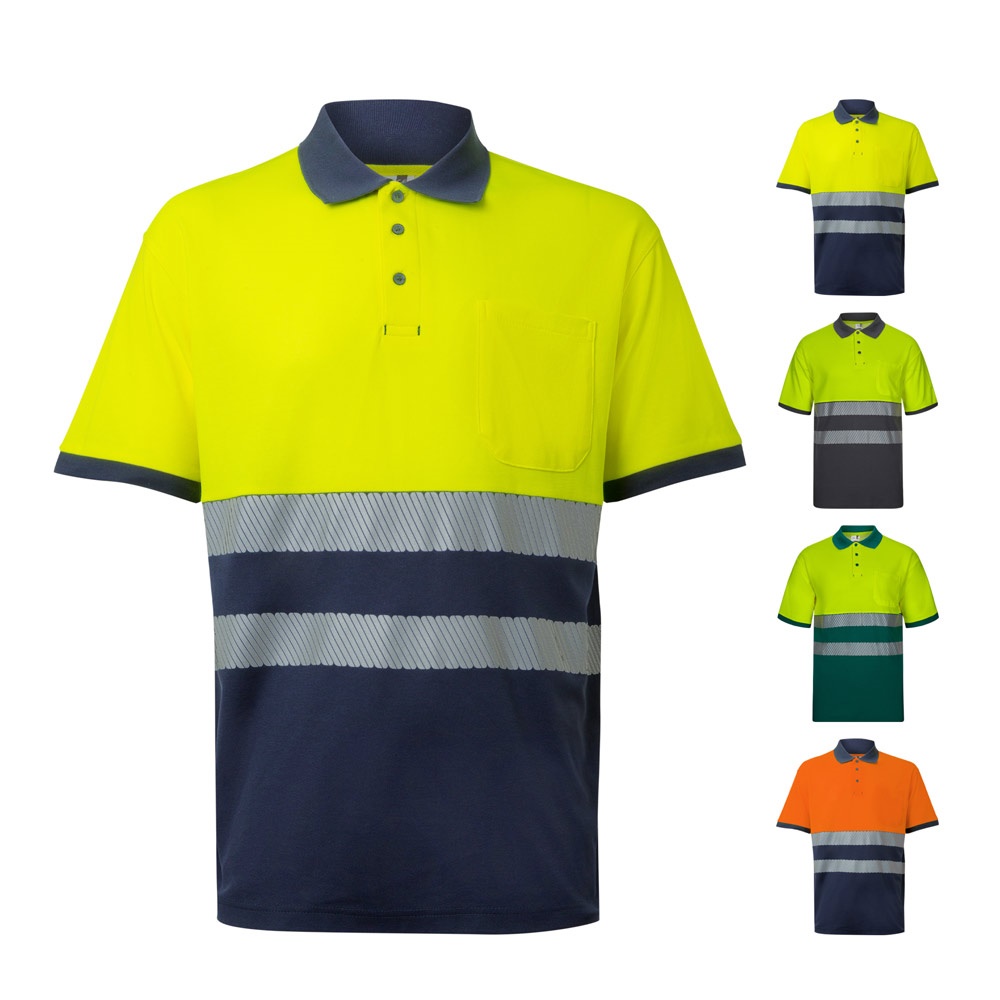 Polo piqué bicolore (150g/m²) à manches courtes, en coton (55%) et polyester (45%)
