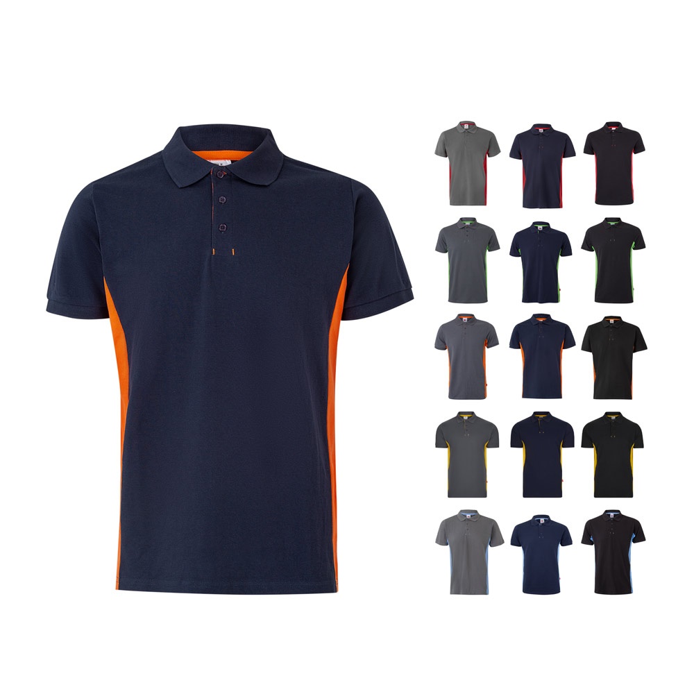 Polo piqué bicolore (180g/m²), manches courtes, en coton (60%) et polyester (40%)