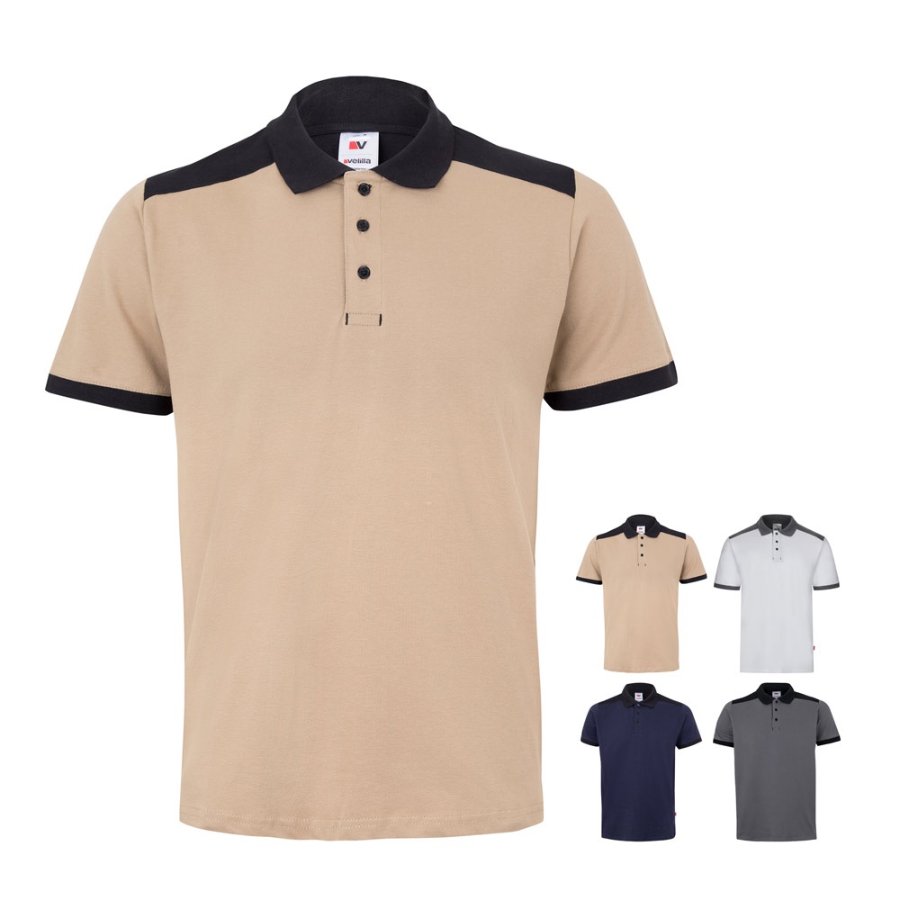 Polo piqué bicolore stretch (200g/m²), manches courtes, en polyester (96%) et élasthanne (4%)