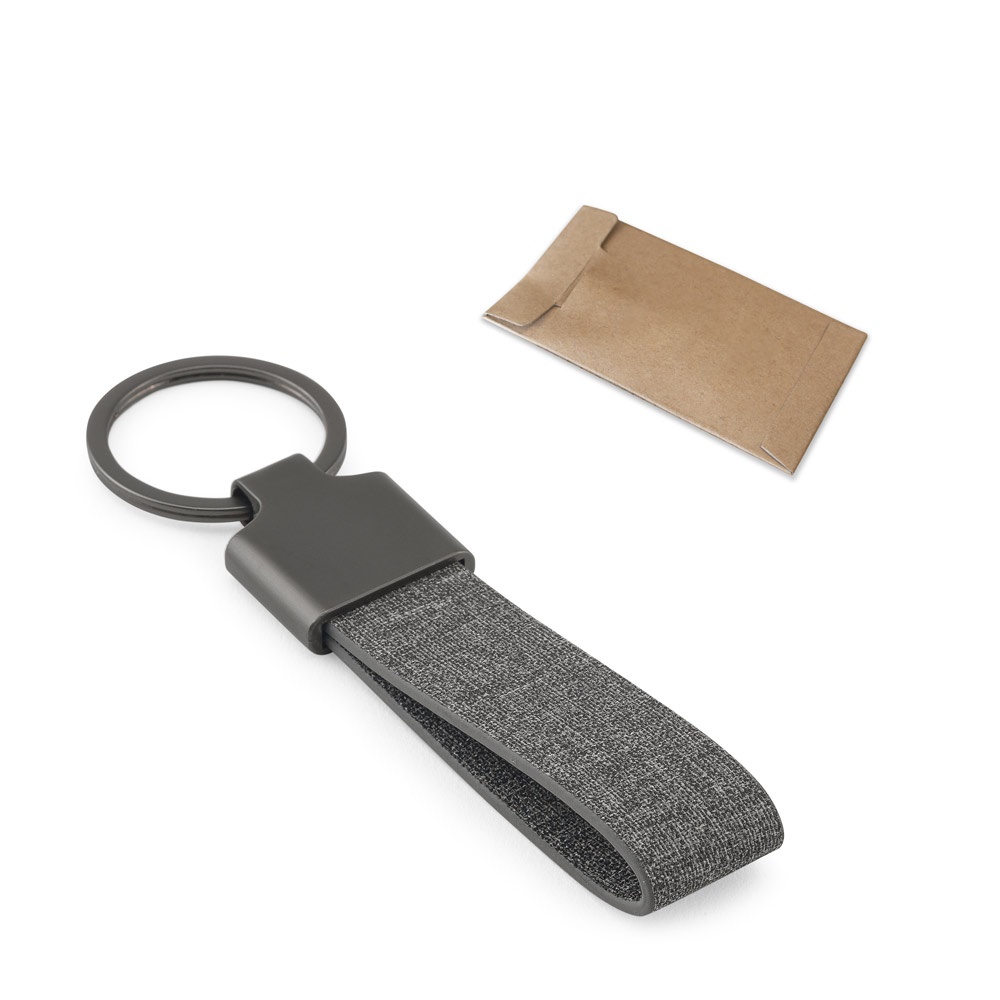 Porte-clés de forme rectangulaire en métal et pet recyclé (30% recyclé)