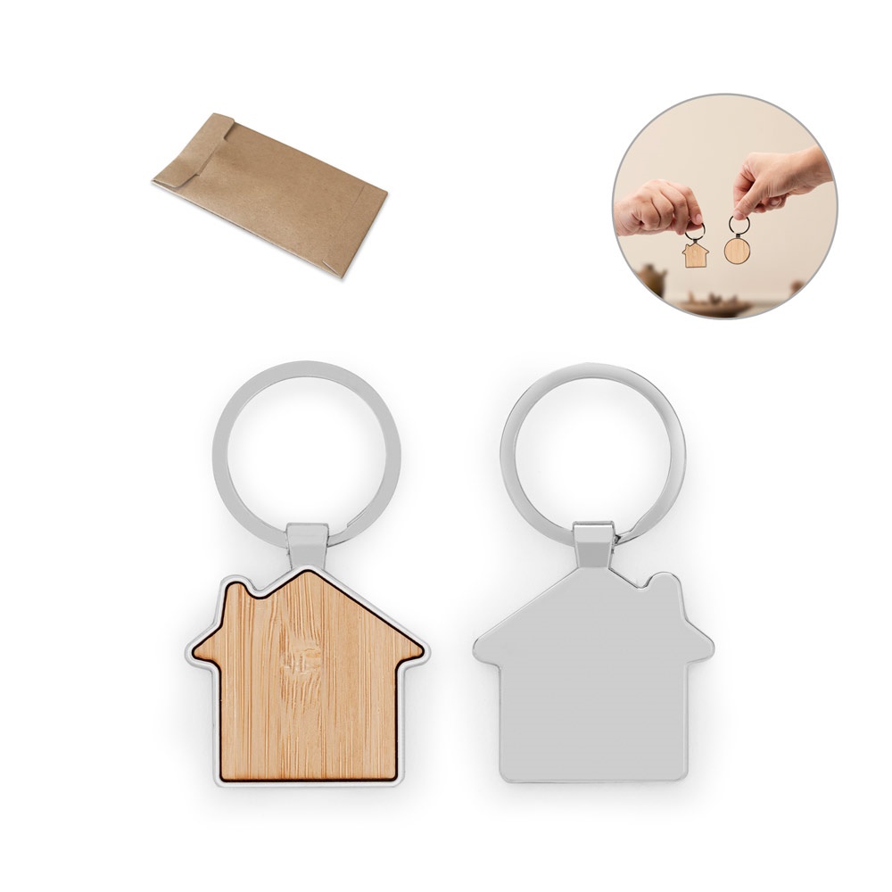 Porte-clés en forme de maison en zinc et bambou