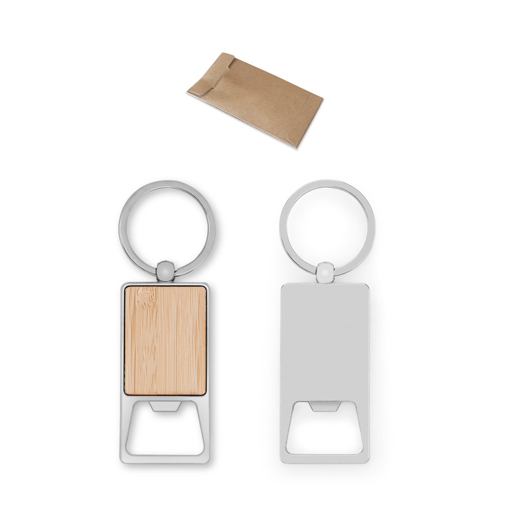 Porte-clés rectangulaire en fer avec décapsuleur