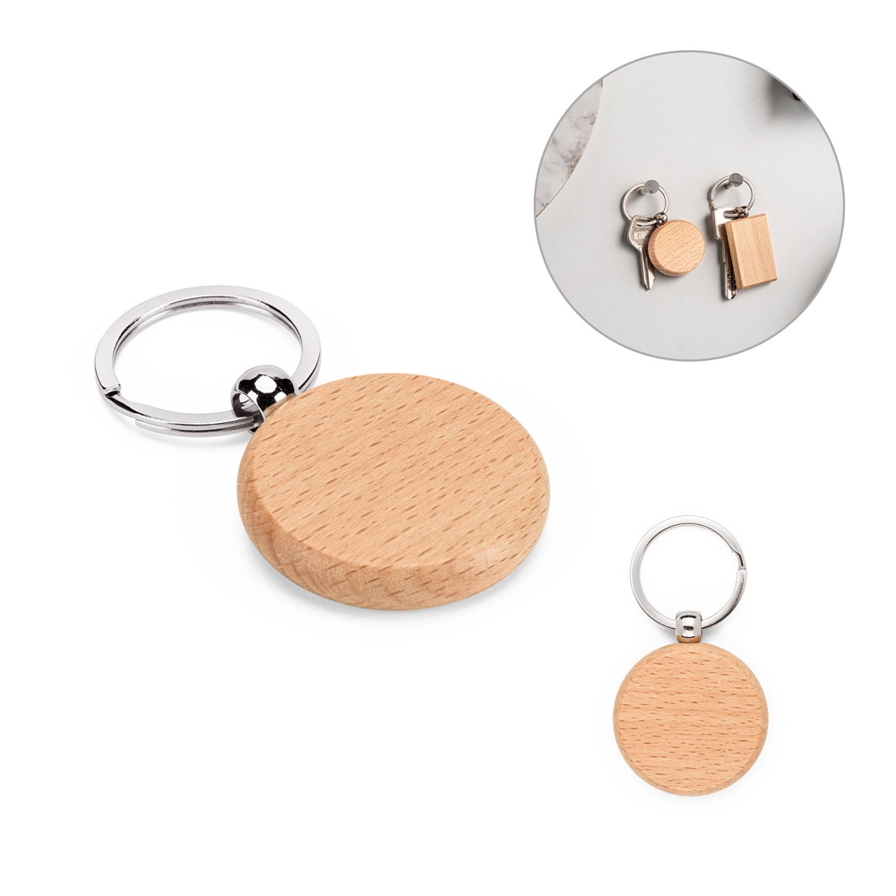 Porte-clés rond en bois de hêtre