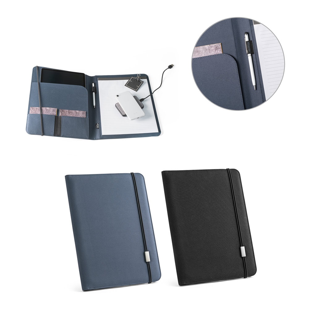 Porte documents A4 en 300D polyester recyclé (100% rPET) avec fermeture élastique