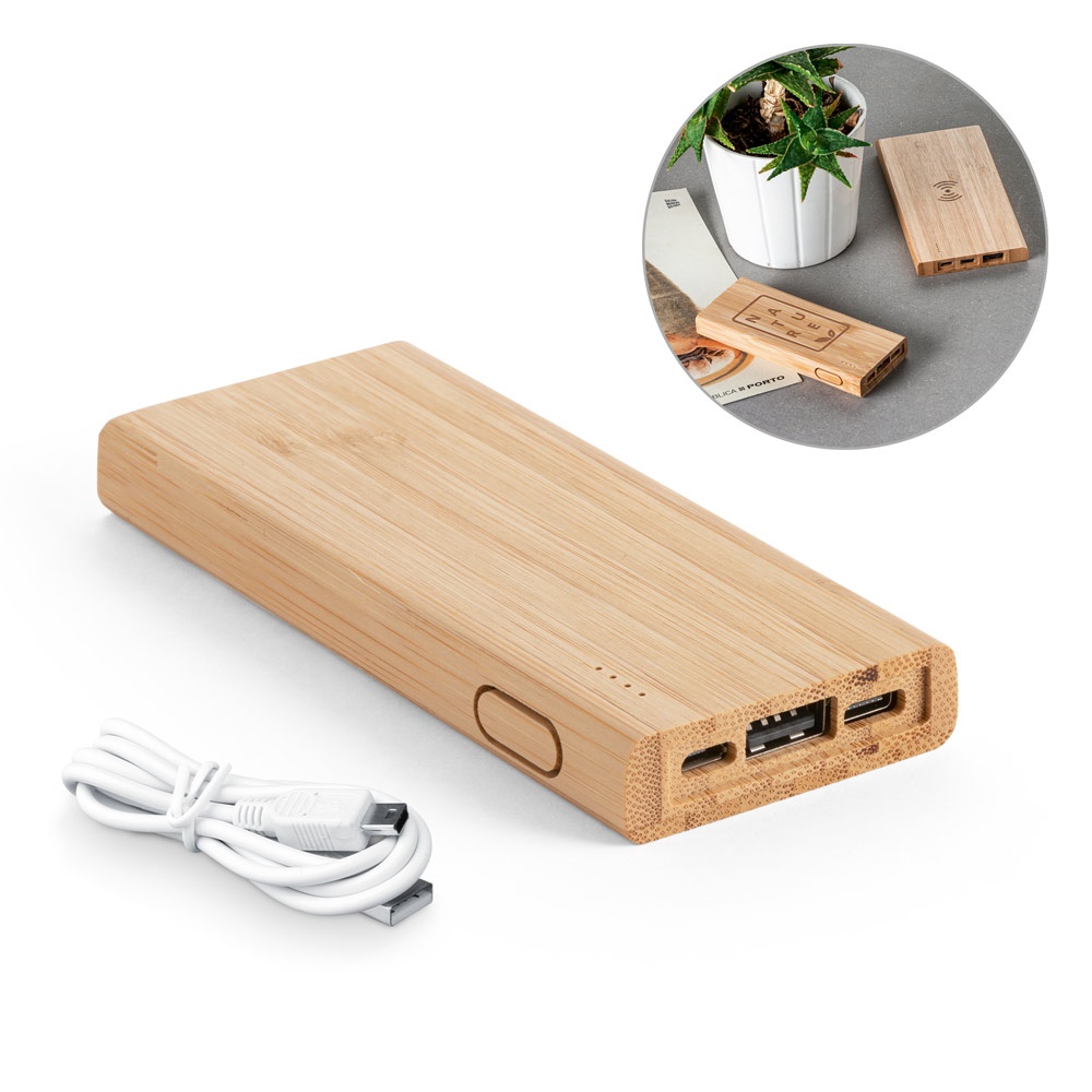 Power bank 5 000 mAh en bambou