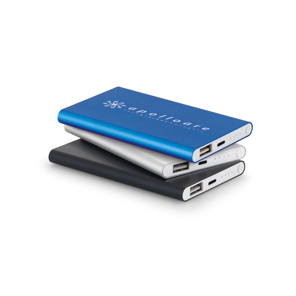 Power bank Slim de 4 000 mAh en ABS recyclé (70 % rABS) et aluminium recyclé (30 % rAL)