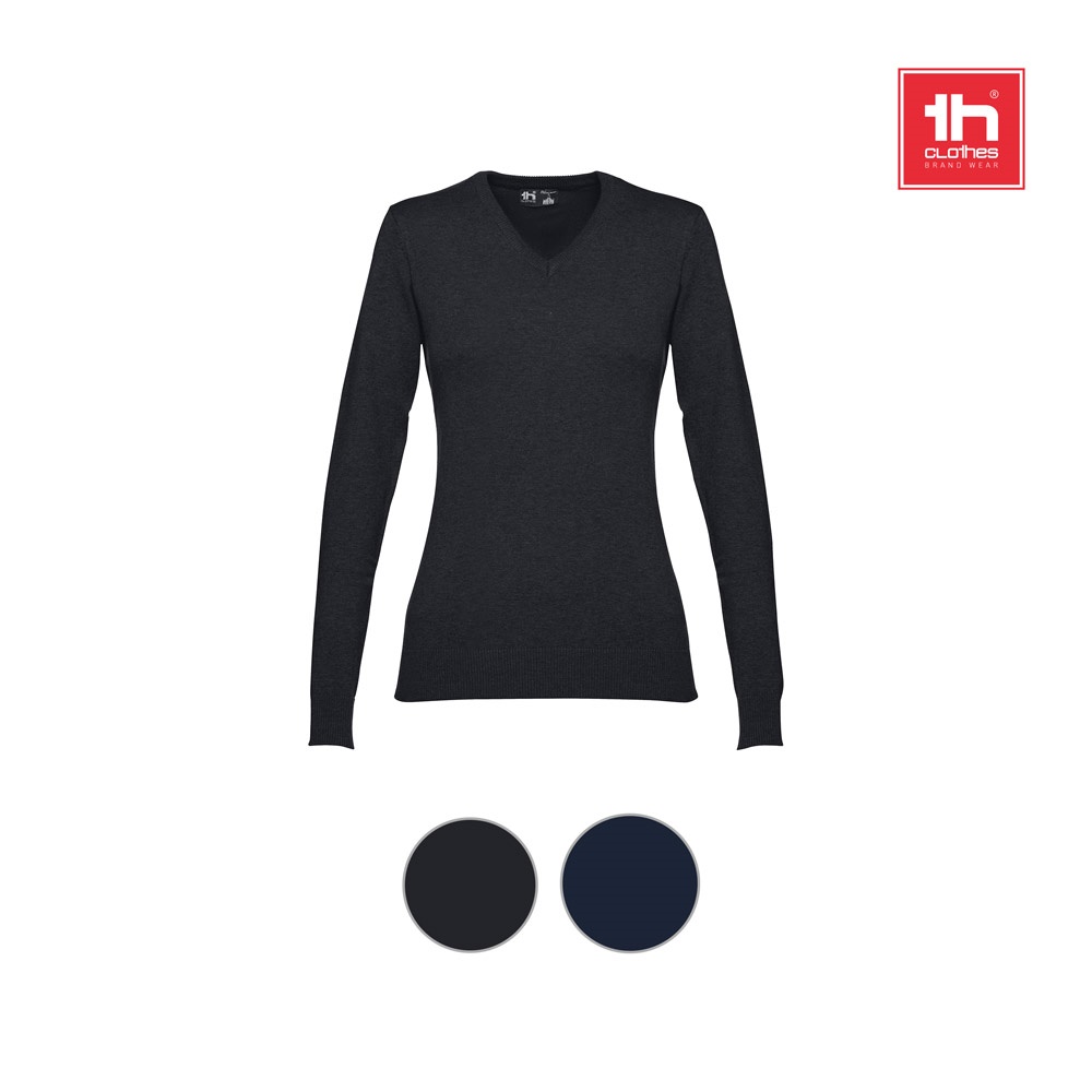 Pull à col V pour femmes en coton et polyamide